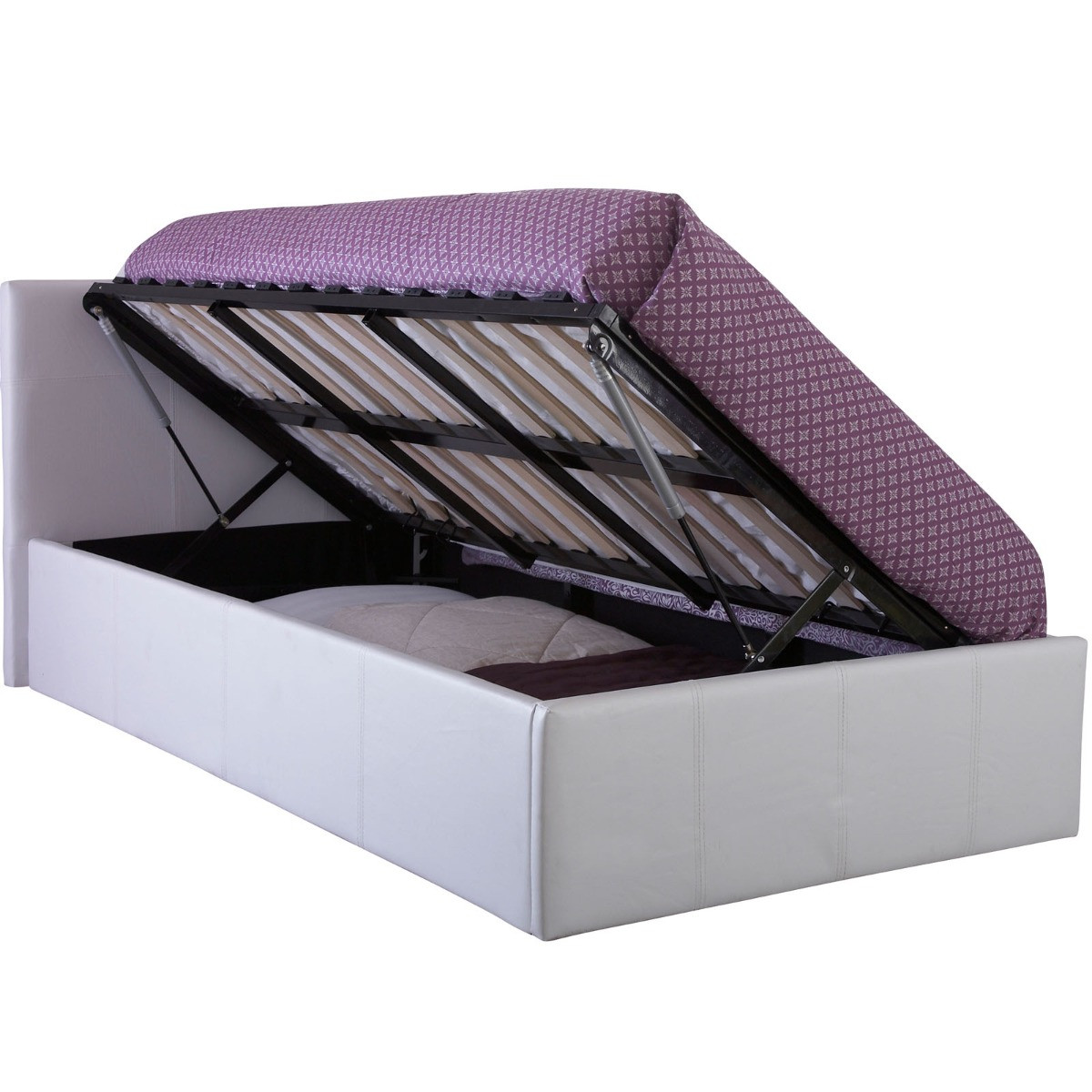 Side Lift Ottoman Storage Bed, 4ft 6 Double - White>