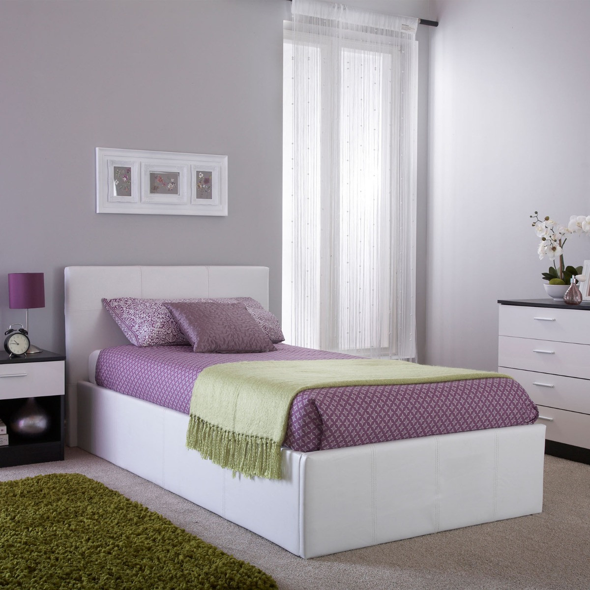 Side Lift Ottoman Storage Bed, 4ft 6 Double - White>