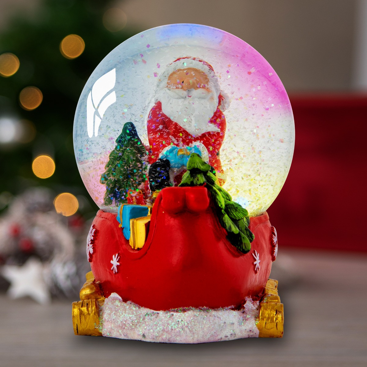 OHS Santa's Sleigh Light Up Musical Snow Globe - Multi>