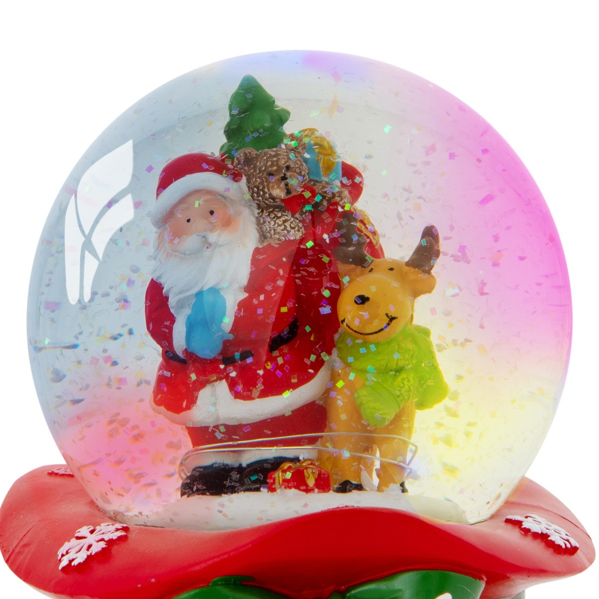 OHS Santa & Rudolph Light Up Musical Snow Globe - Multi>