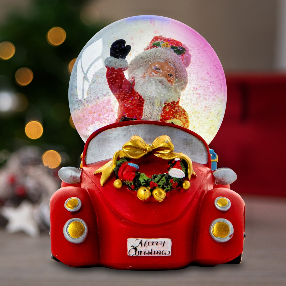 OHS Driving Santa Light Up Musical Snow Globe - Multi>