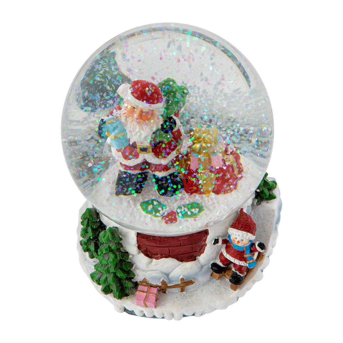 OHS Santa & Snowman Sledging Light Up Musical Snow Globe - Multi>