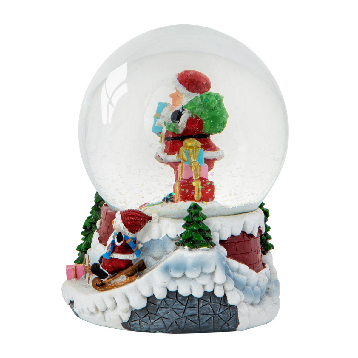 OHS Santa & Snowman Sledging Light Up Musical Snow Globe - Multi>