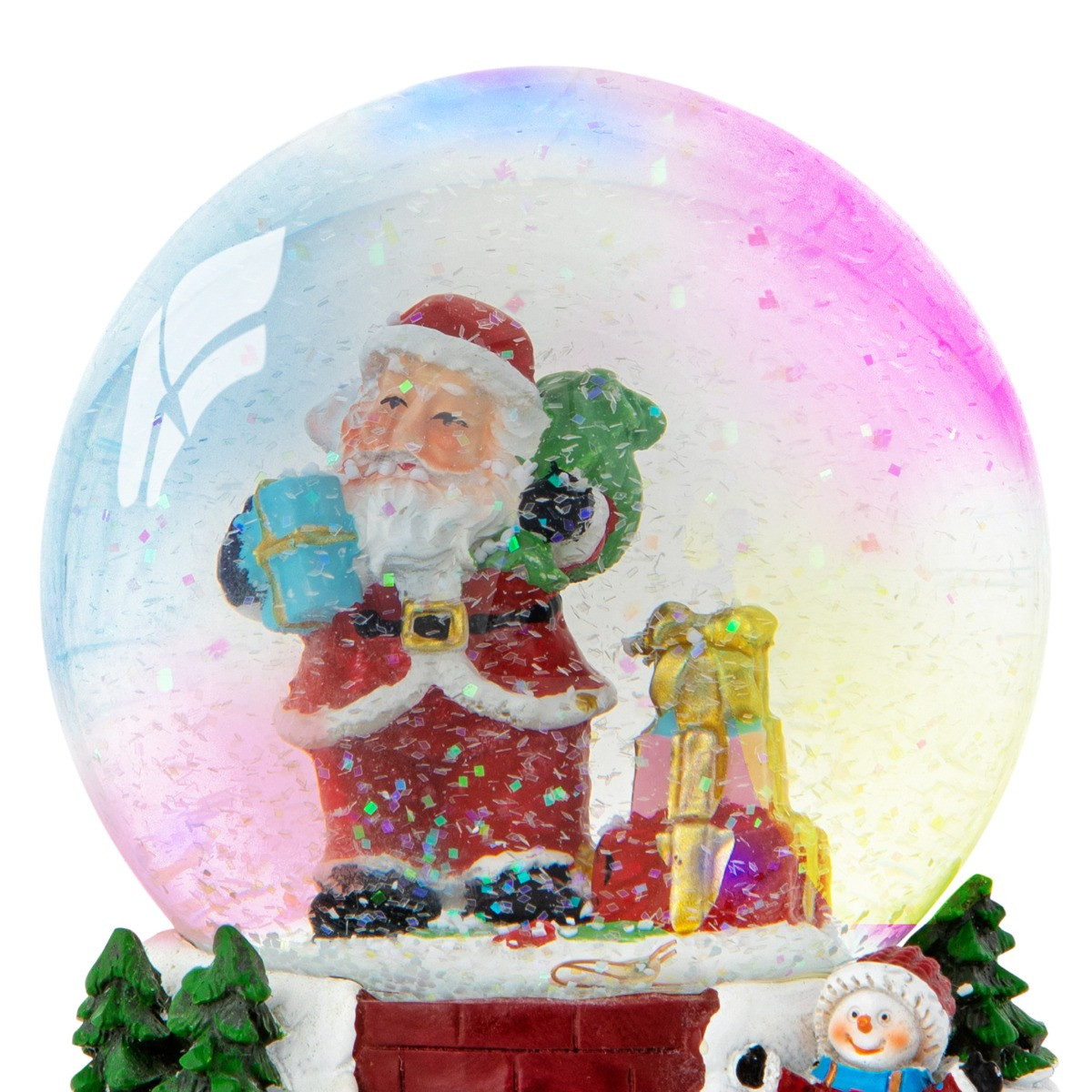 OHS Santa & Snowman Sledging Light Up Musical Snow Globe - Multi>