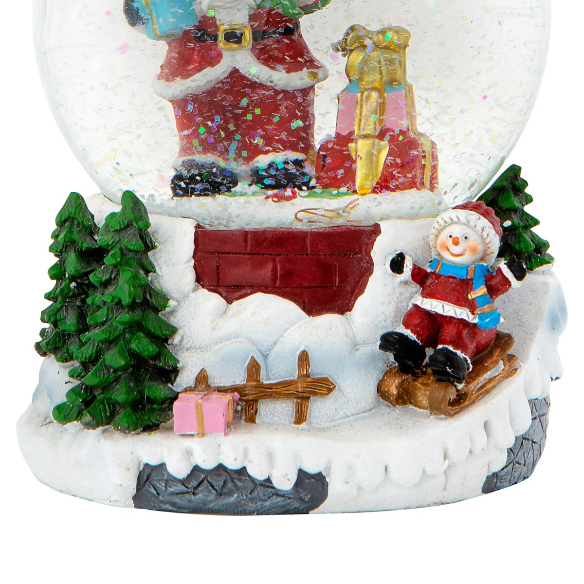 OHS Santa & Snowman Sledging Light Up Musical Snow Globe - Multi>