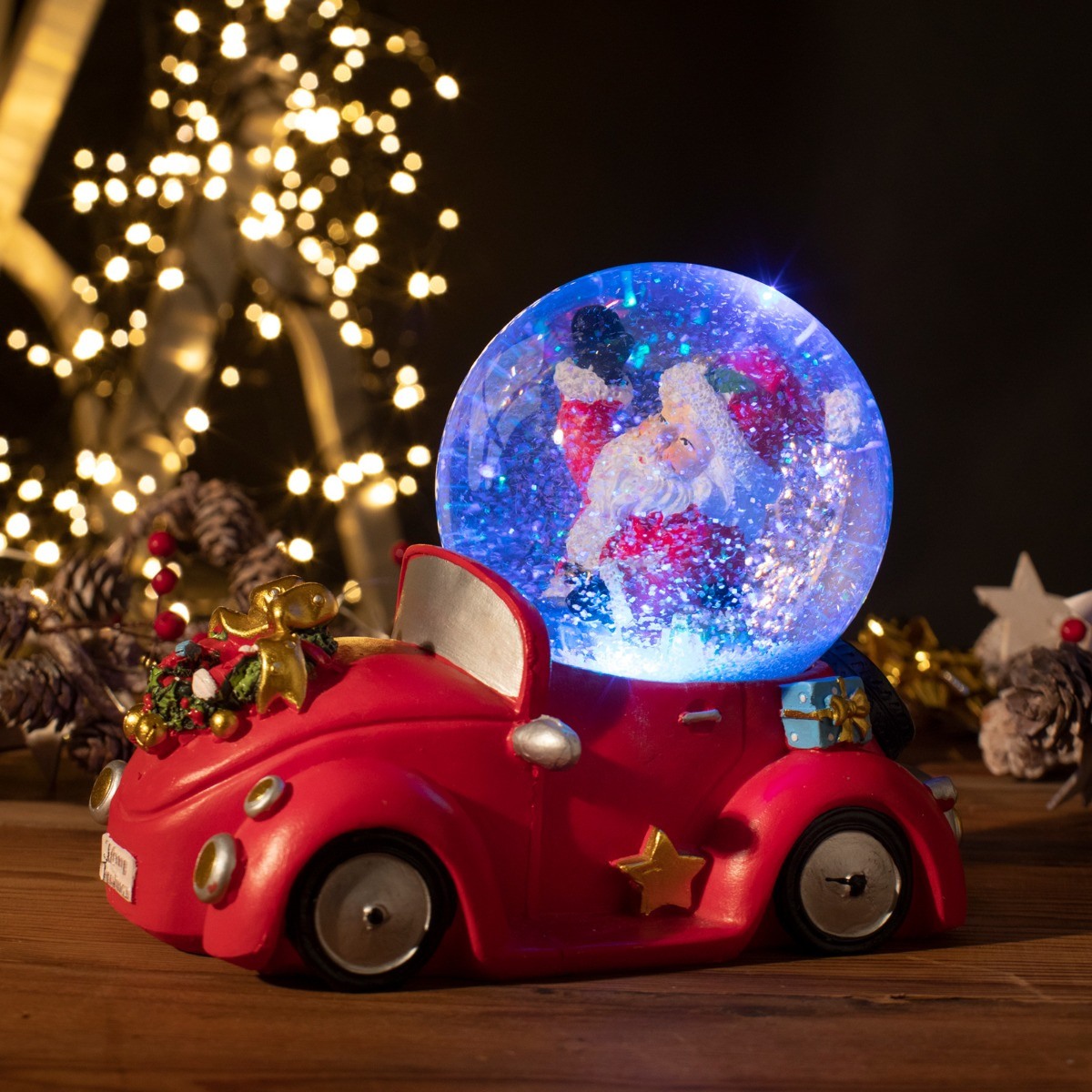 OHS Driving Santa Light Up Musical Snow Globe - Multi>