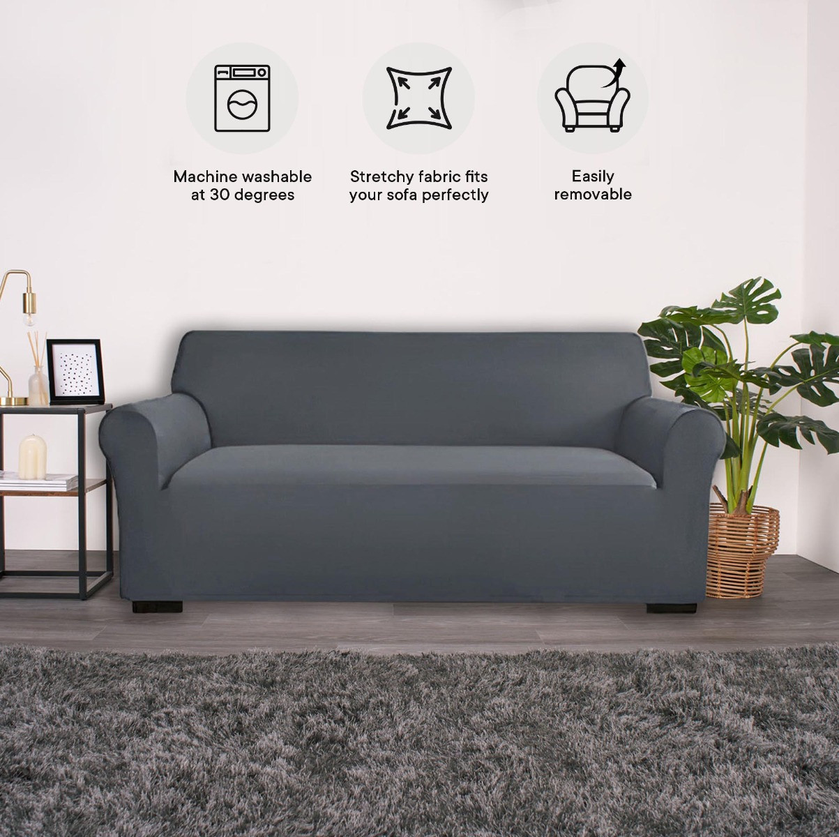 OHS Elastic Stretch Sofa Covers - Charcoal>