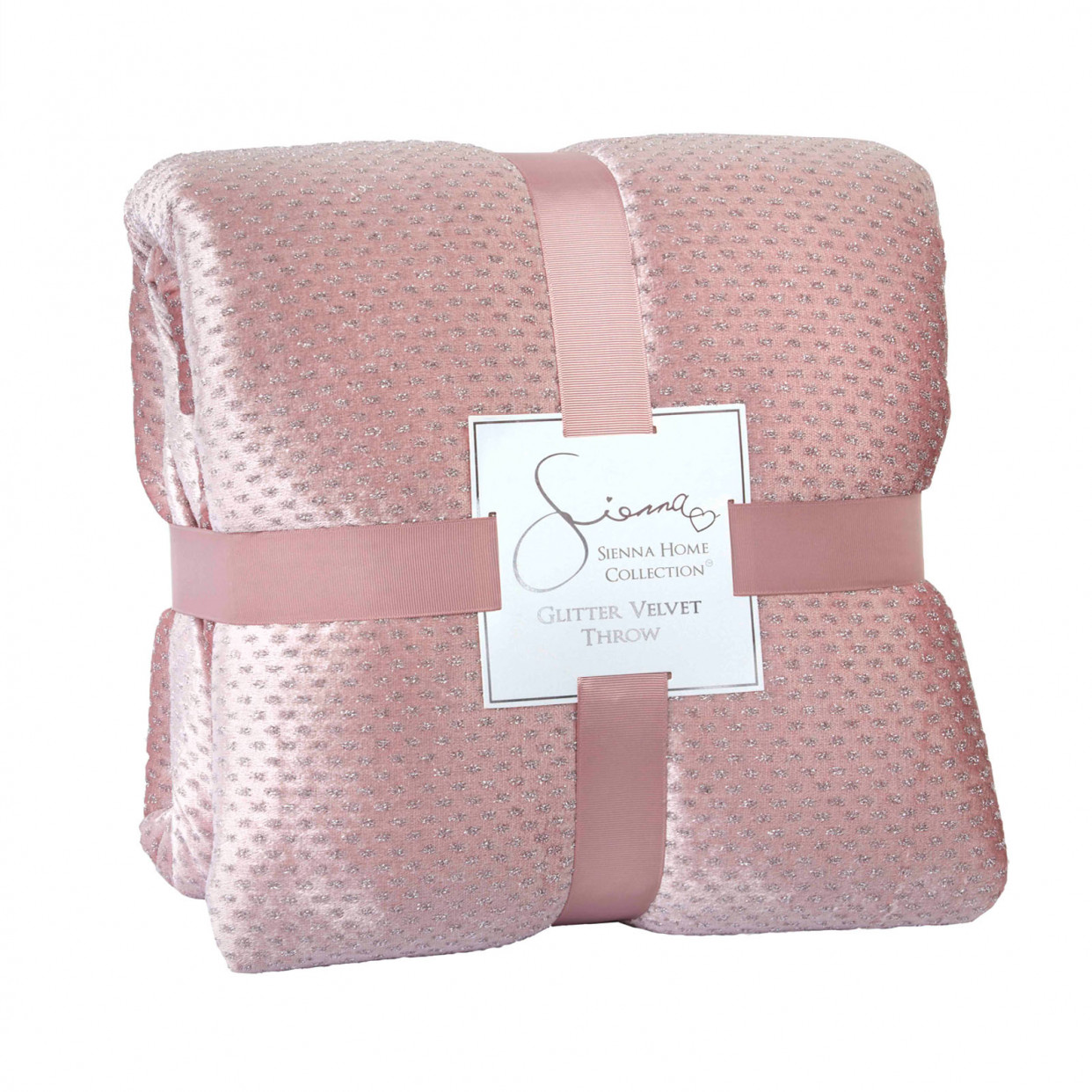 Sienna Glitter Velvet Bedspread Throw - Blush, 150 x 200cm>