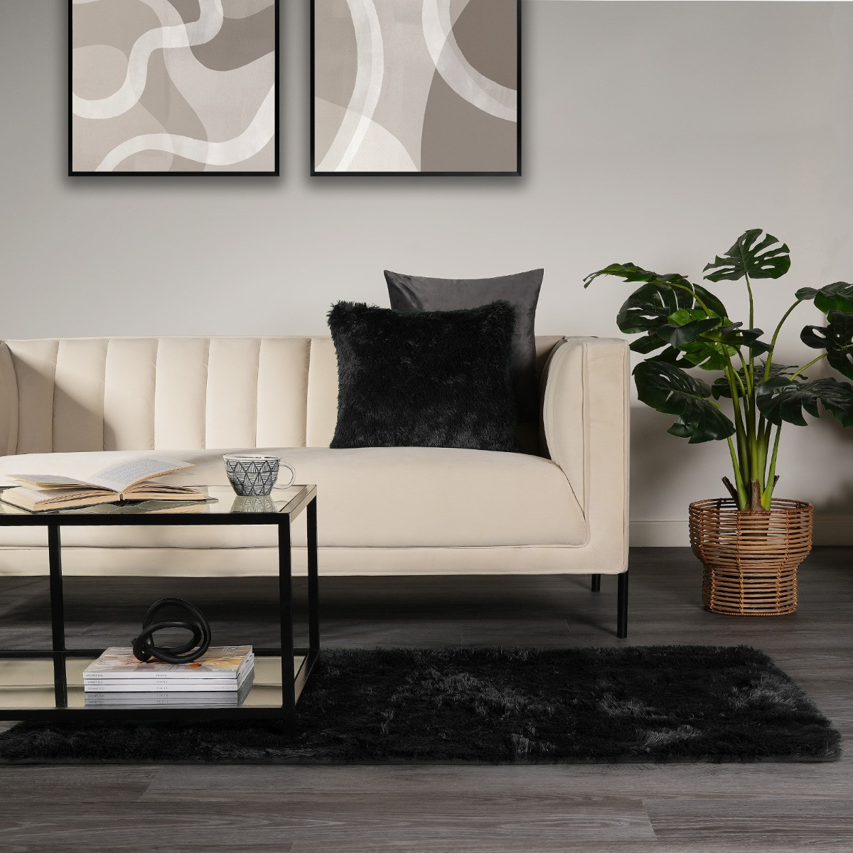 OHS Fluffy Rug, Black - 160 x 230cm>