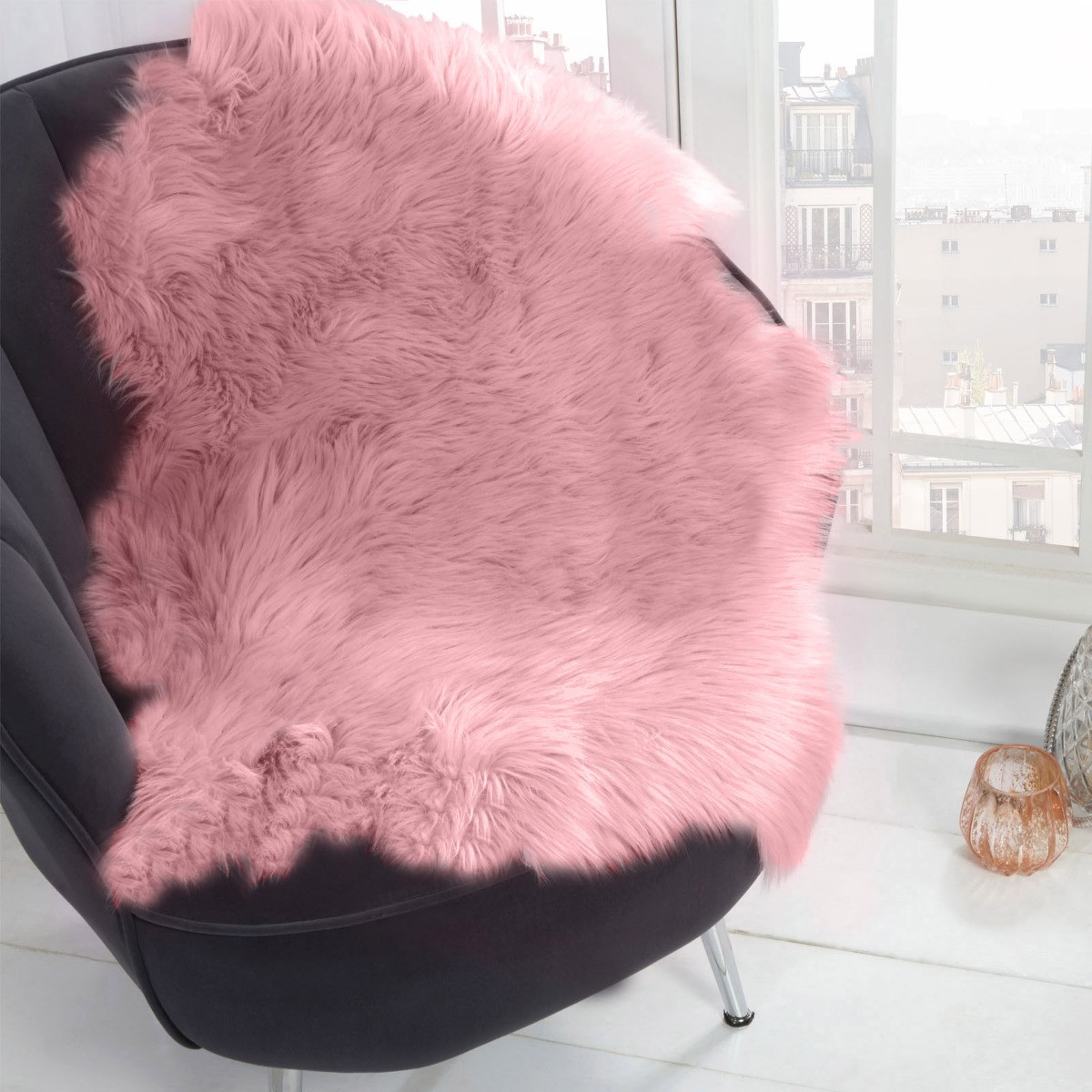 Sienna Faux Fur Sheepskin Rug, Blush Pink - 60 x 90cm>