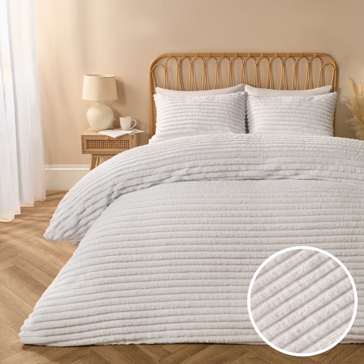 OHS Tufted Stripes Duvet Cover Set, White - Double>