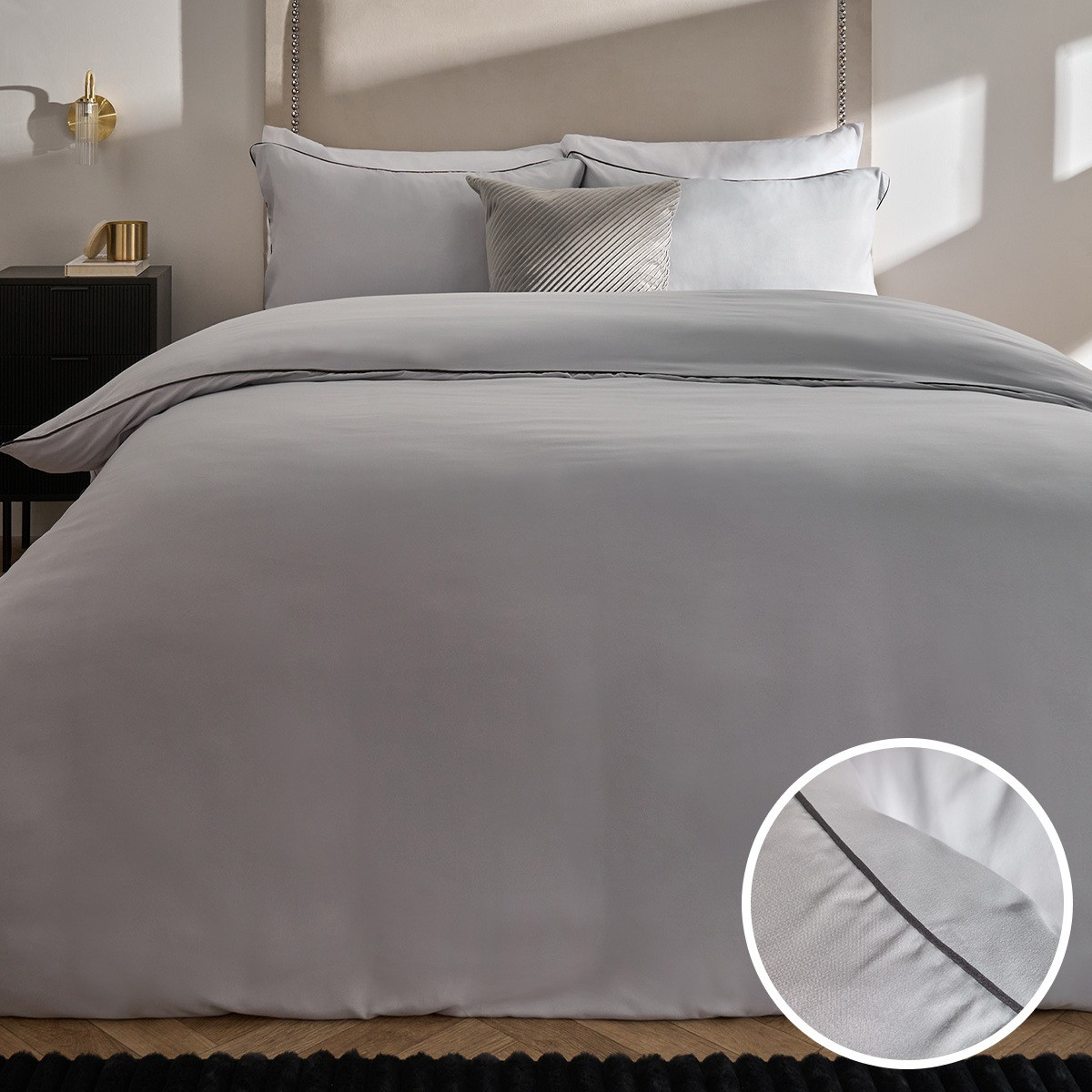 OHS Piped Edge Duvet Cover Set - Silver/Grey>