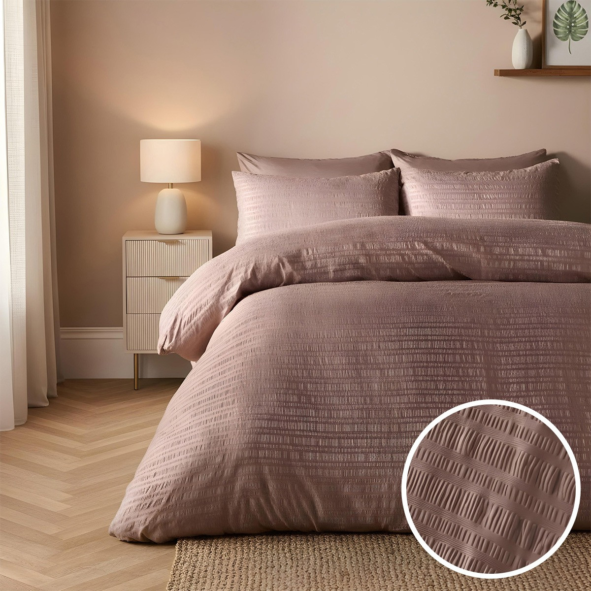 OHS Embossed Seersucker Duvet Set, Mink  - Super King>