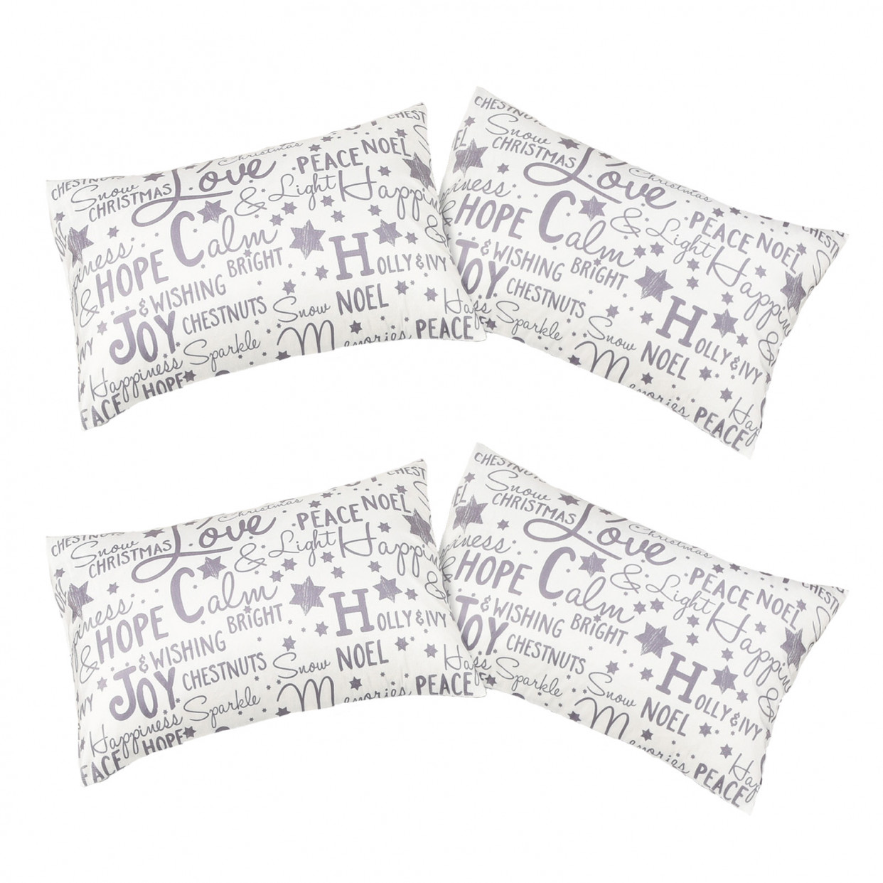 OHS 4x Christmas Star Word Plush Velvet Pillowcases - Grey White>