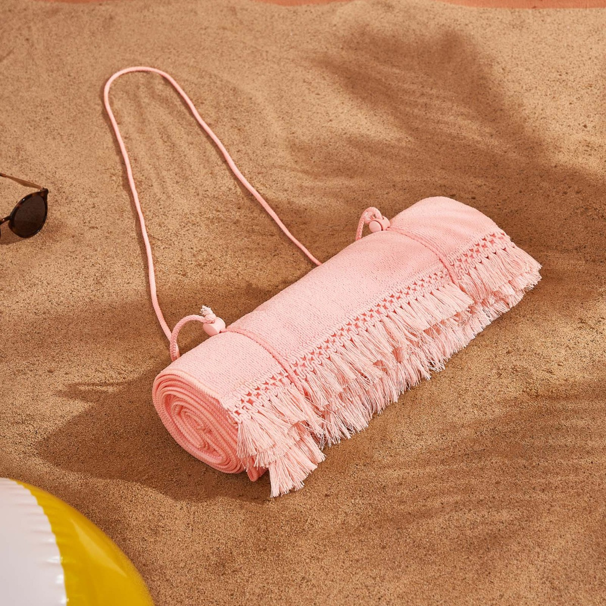 Sienna Tassel Beach Towel Bag - Blush>