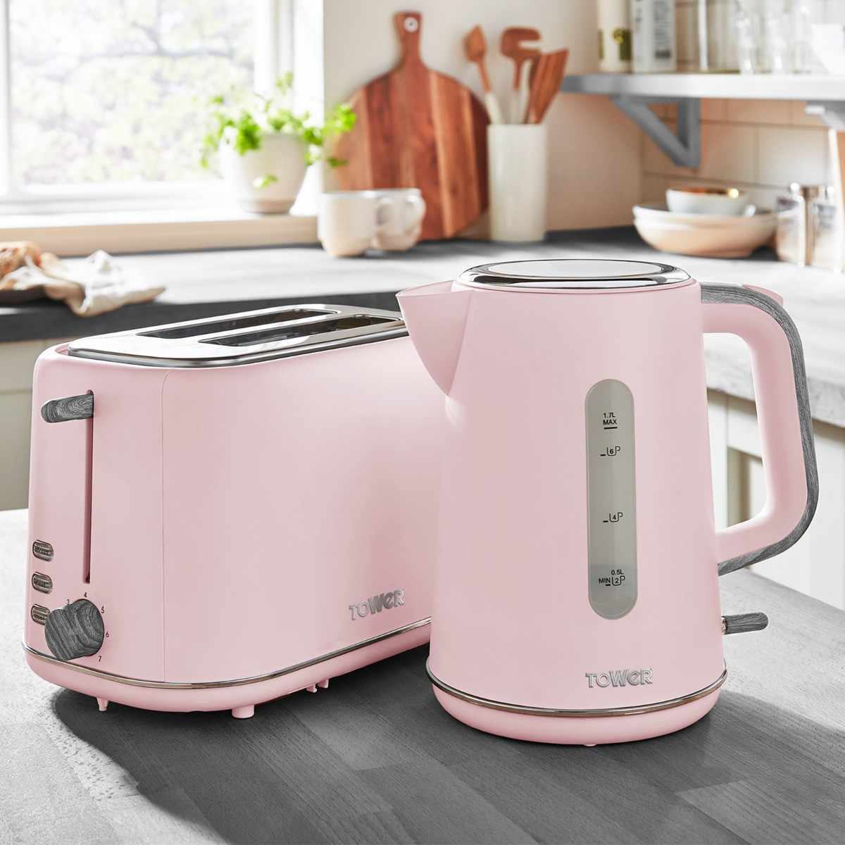 Tower Scandi Rapid Boil Kettle & 2-Slice Toaster Bundle - Pink>