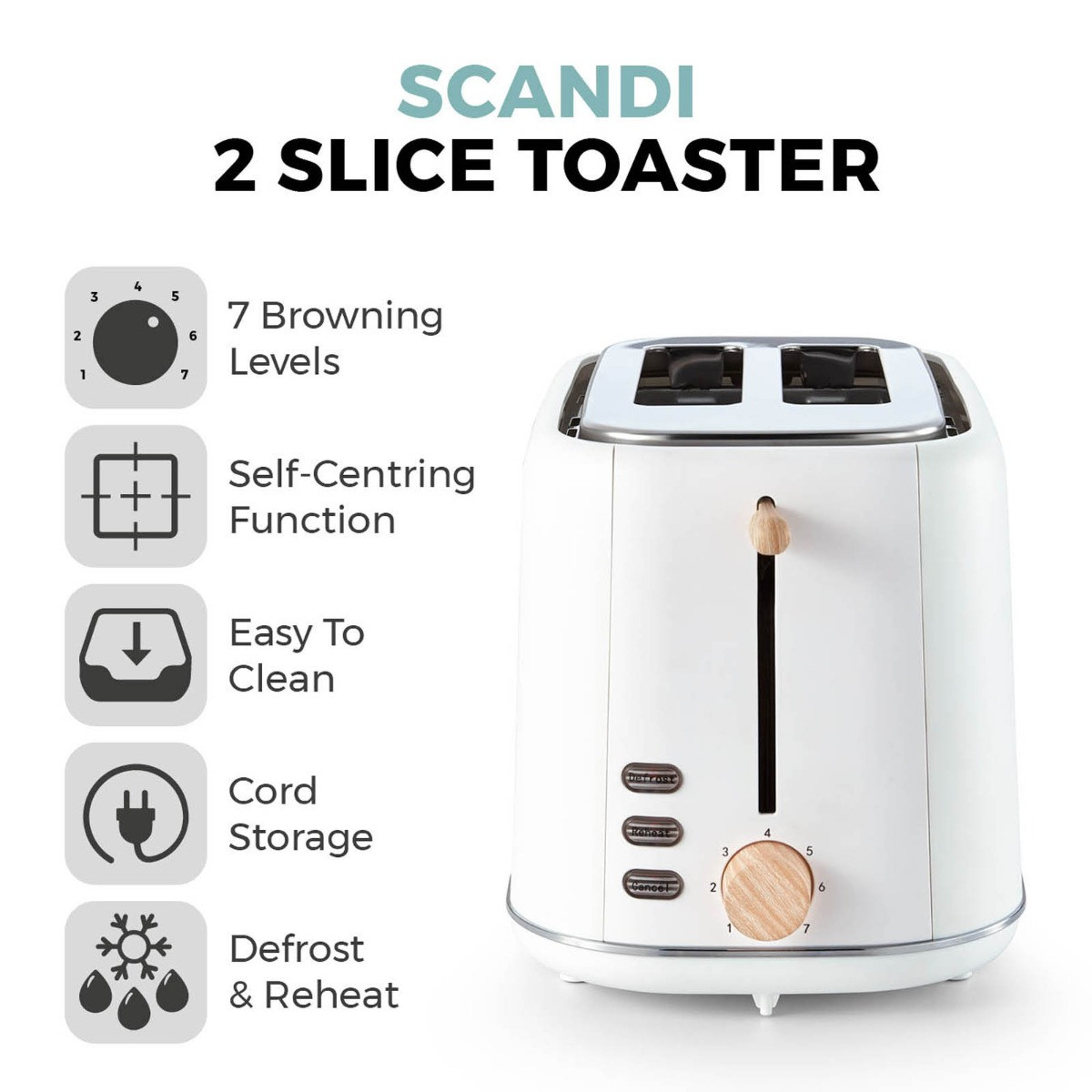 Tower Scandi 2-Slice Toaster - White>