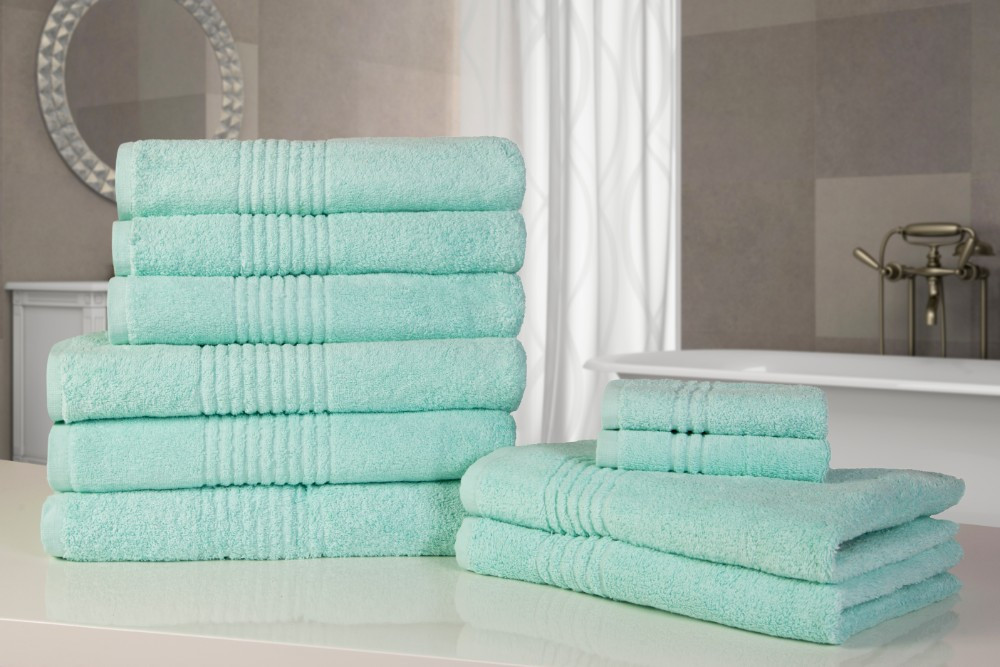 Highams 10 Piece Towel Bale Gift Sets 550 gsm - 100% Cotton - Aqua Blue>