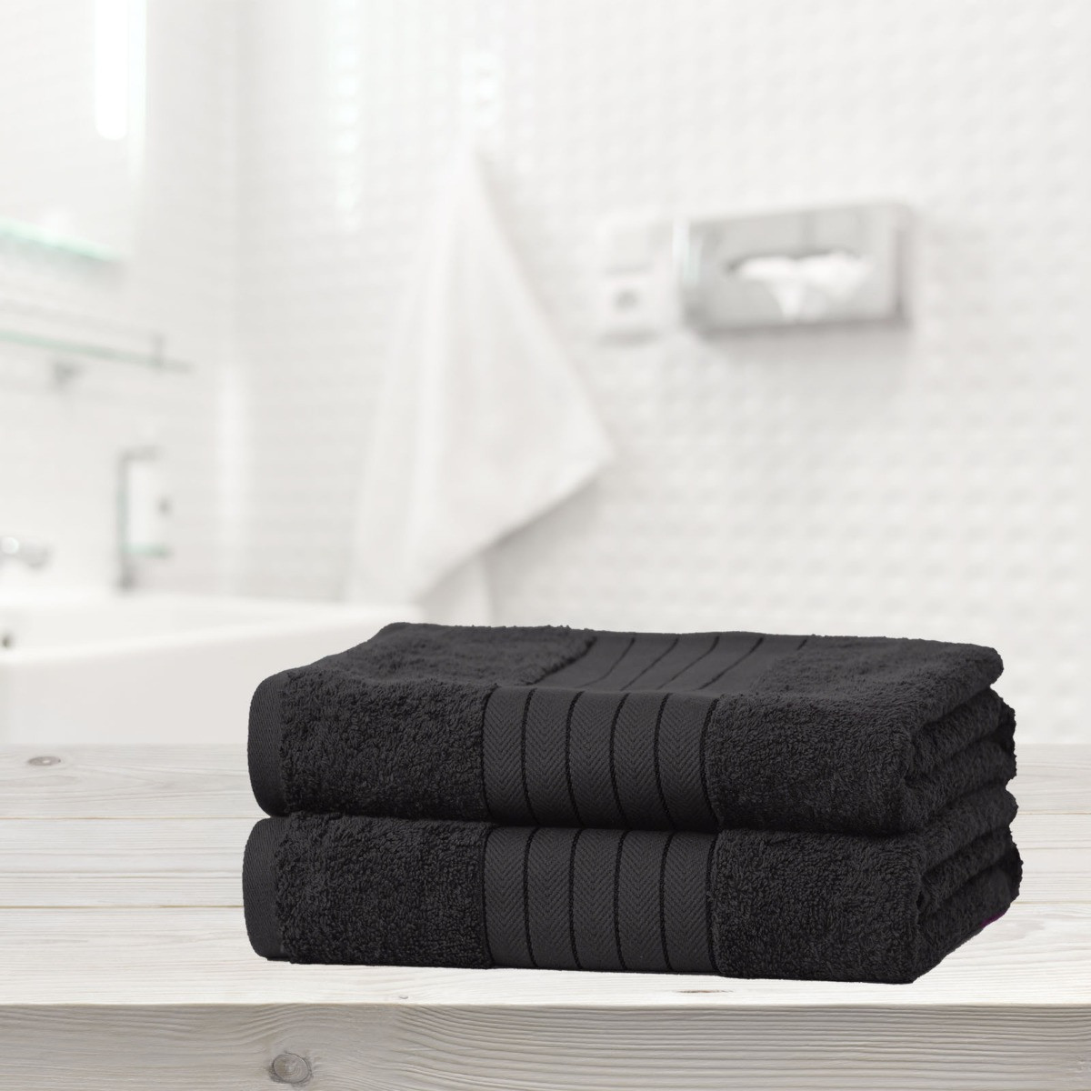 Luxury 100% Cotton 2 Jumbo Bath Sheets Large Towels Bale - Black>