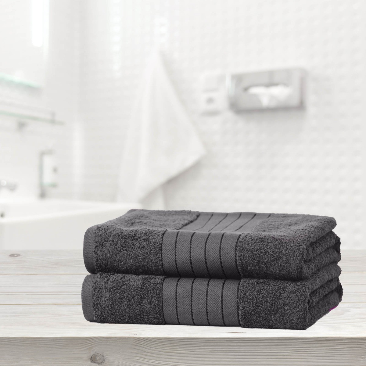 Dreamscene 100% Cotton 2 Bath Sheets Towel, Charcoal>