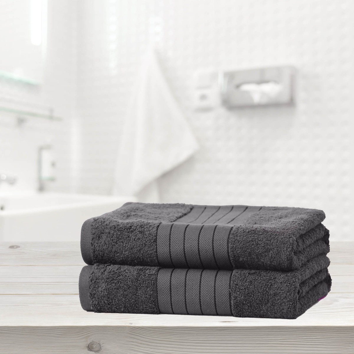 OHS 100% Cotton 2 Bath Sheets Towel, Charcoal>