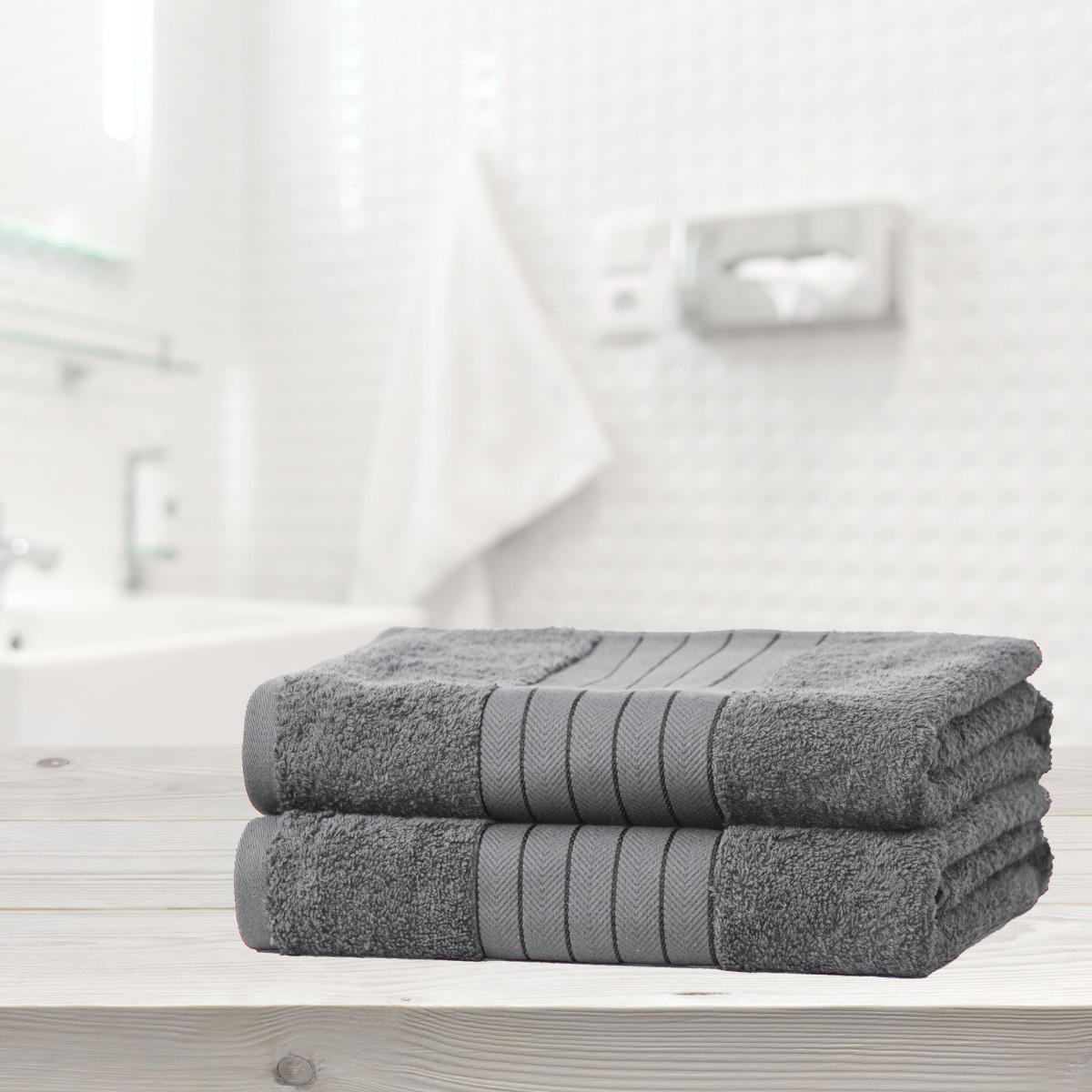 Dreamscene 100% Cotton 2 Bath Sheets Towel, Grey>