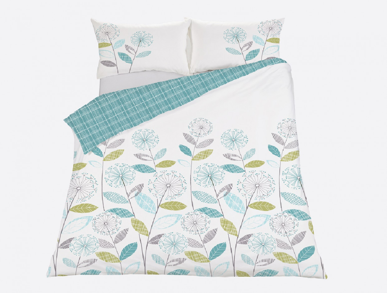 Dreamscene Allium Floral Tartan Check Bedding Single Duvet Cover Set - Teal/Green>