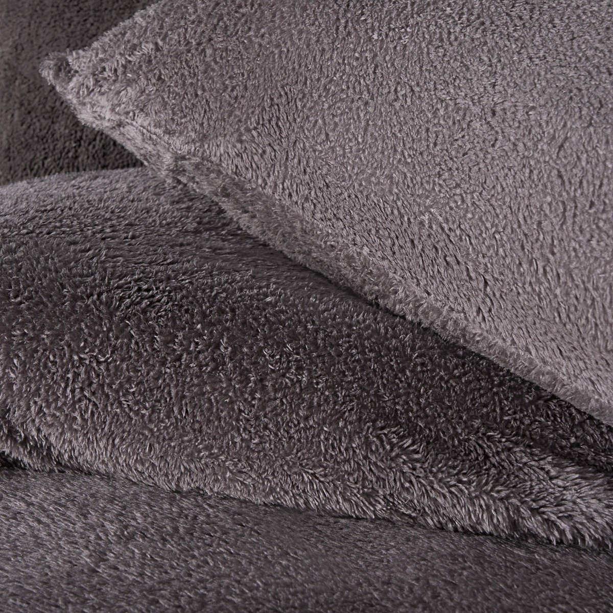 OHS Teddy Fleece Duvet Cover Set, Charcoal Grey - Super King>