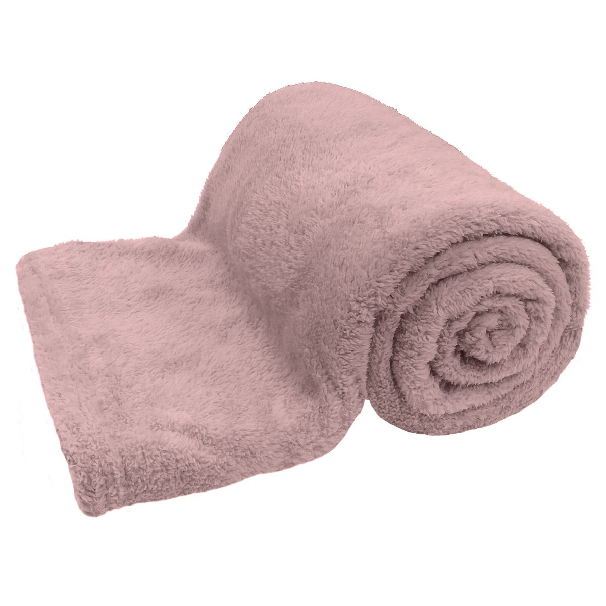 Brentfords by OHS Teddy Fleece Throw Blanket, Blush Pink - 125 x 150cm>