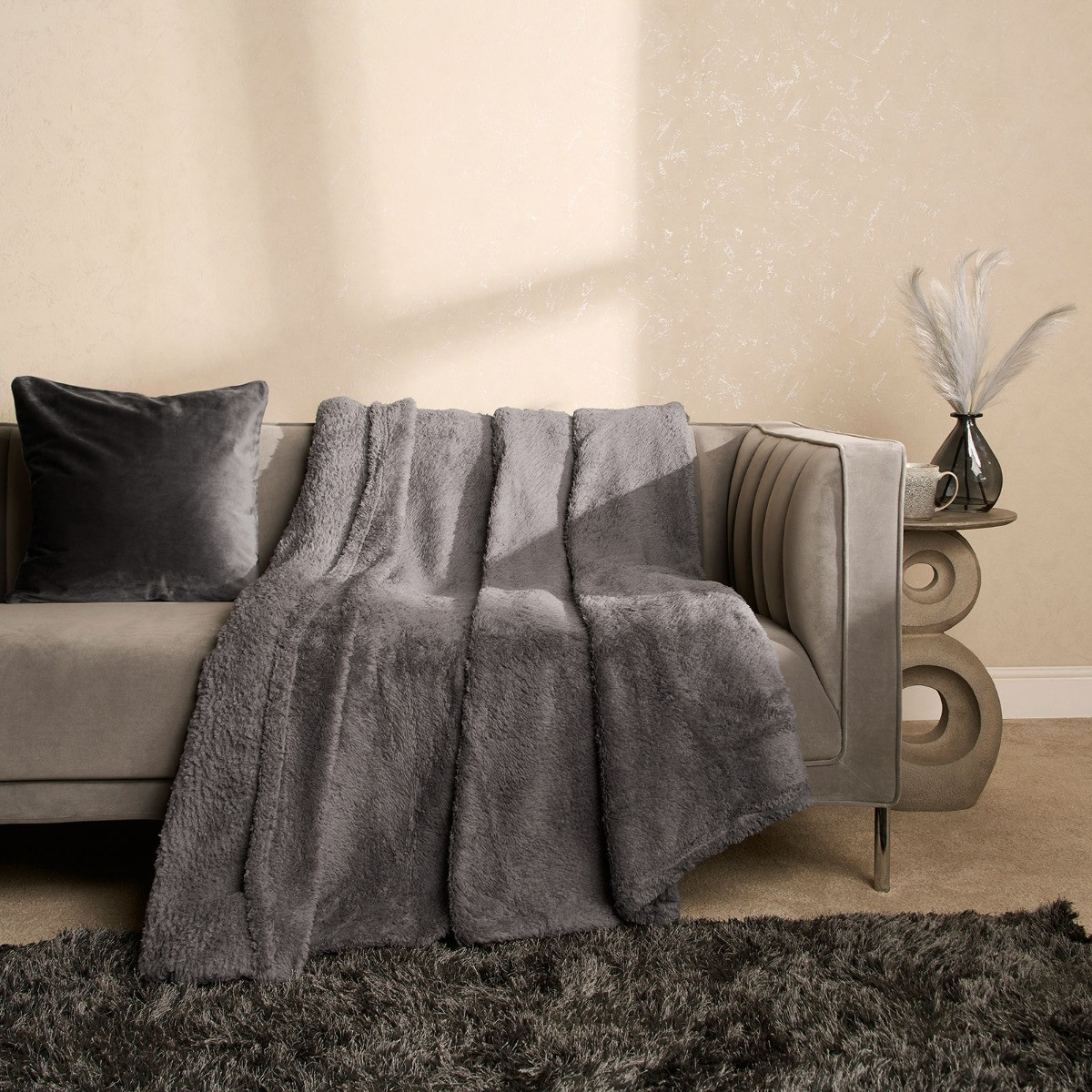 OHS Teddy Fleece Blanket Soft Throw Over Bed, Charcoal Grey - 200 x 240cm>