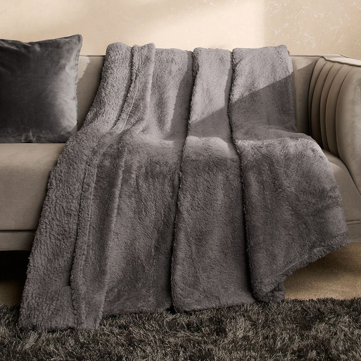 Brentfords Teddy Fleece Blanket Soft Throw Over Bed, Charcoal Grey - 200 x 240cm>