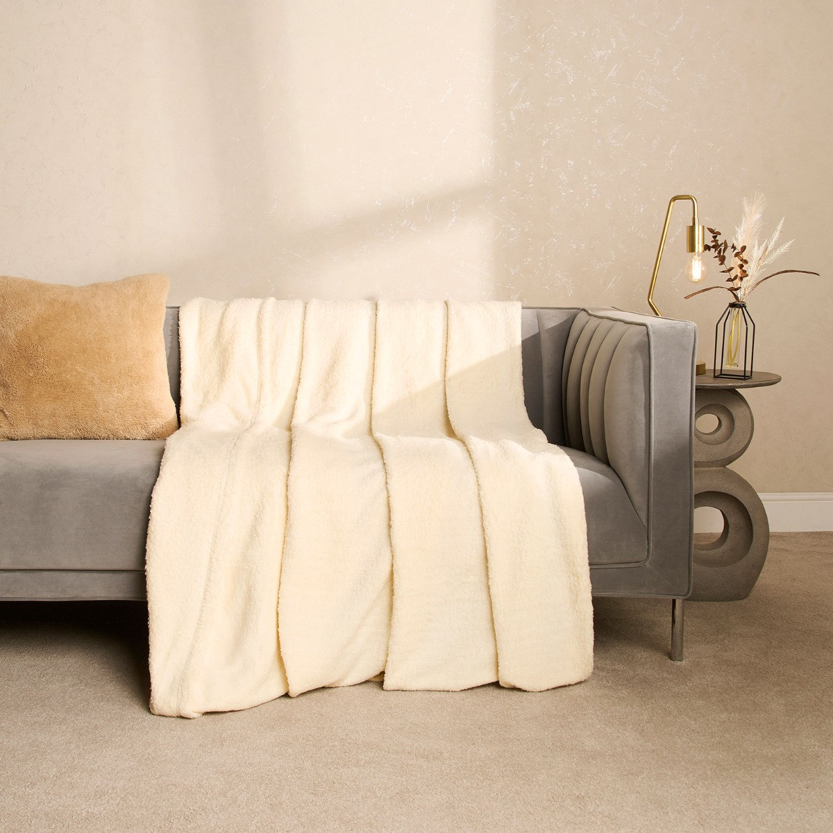 OHS Teddy Fleece Blanket Soft Throw Over Bed, Cream - 150 x 200cm>