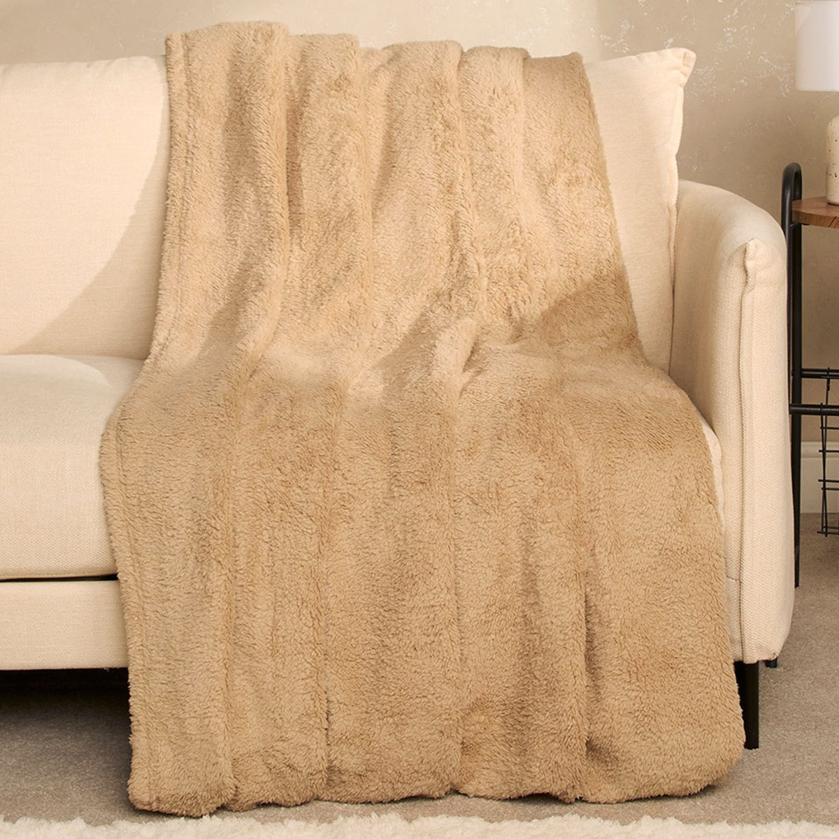 OHS by OHS Teddy Fleece Blanket Throw, Natural Latte Beige - 125 x 150cm>