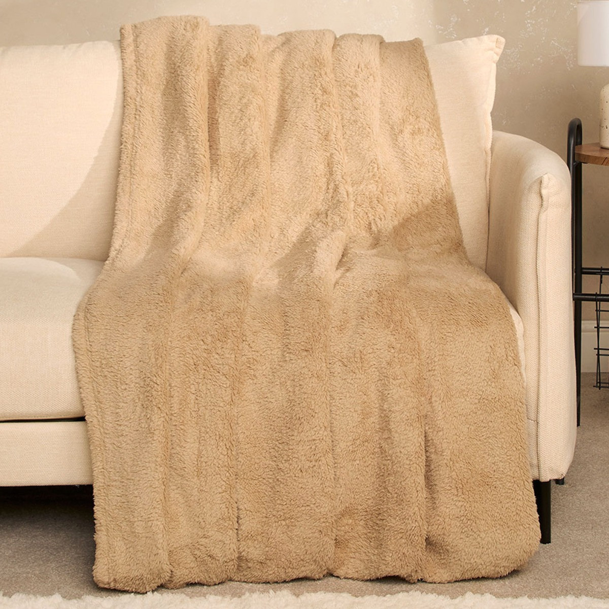 Brentfords Teddy Fleece Blanket Throw, Natural Latte Beige - 200 x 240cm>