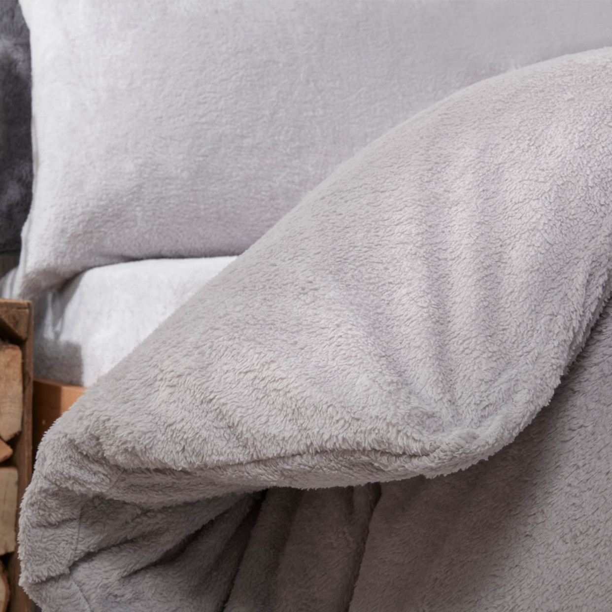 Brentfords Teddy Fleece Duvet Cover Set Silver Grey