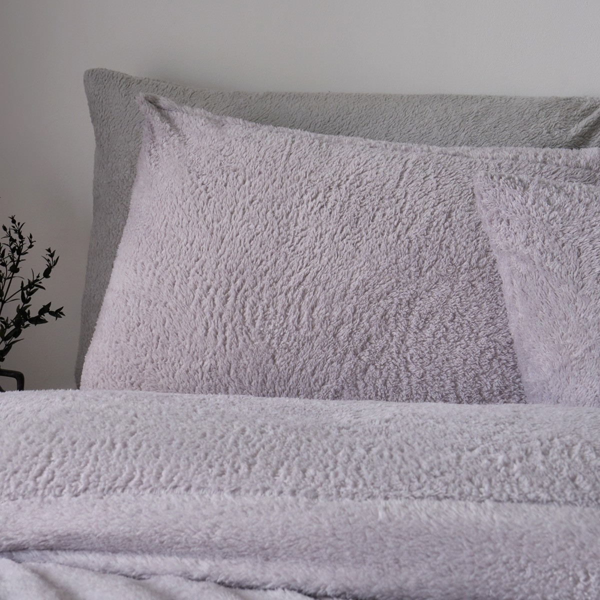 OHS Teddy Fleece Duvet Cover Set, Silver Grey - Super King>