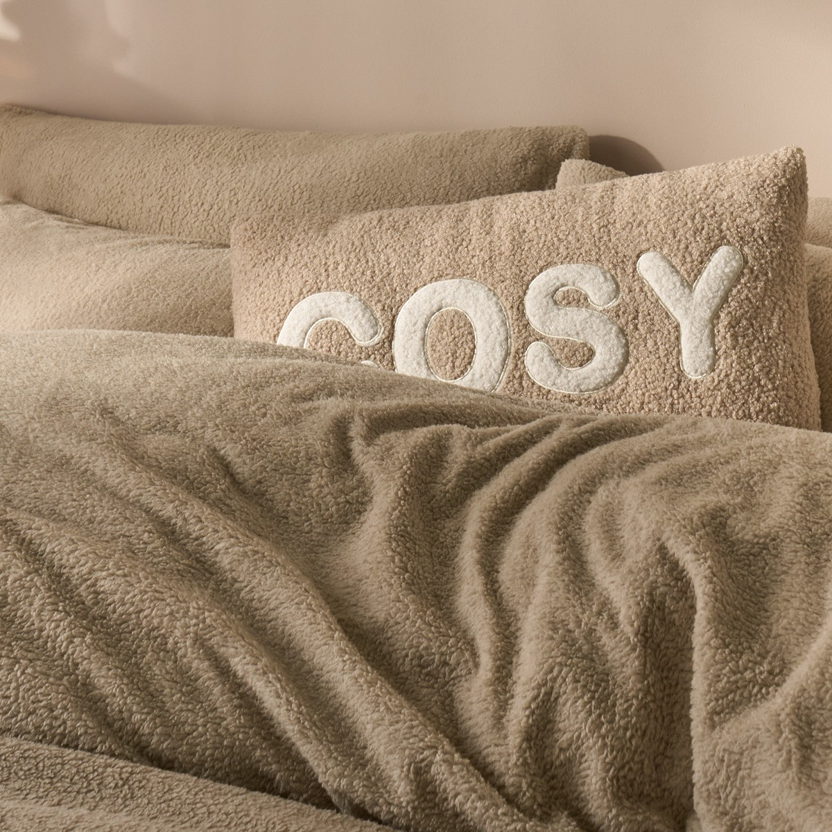 OHS Teddy Fleece Duvet Cover Set - Stone>