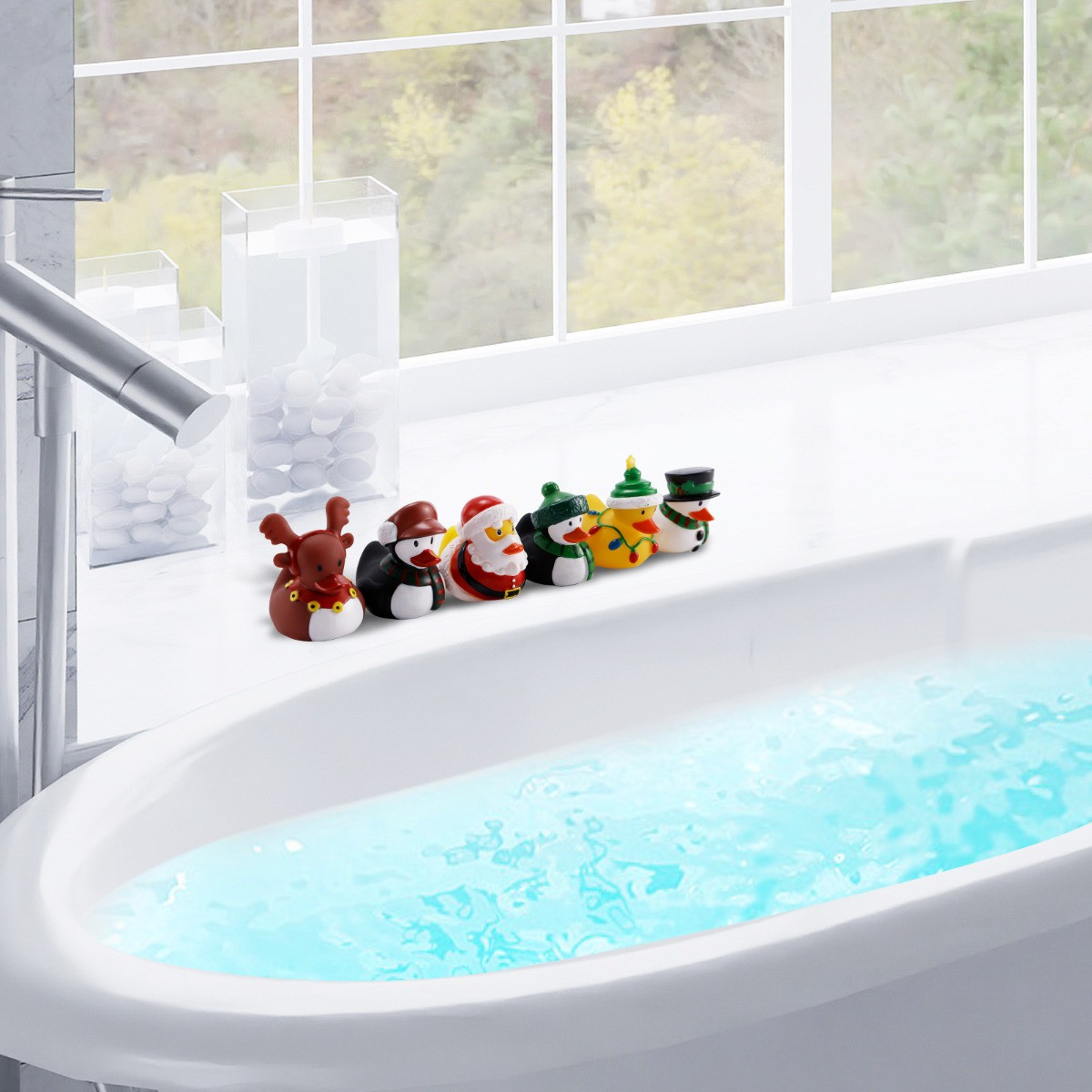 OHS Quackers Christmas Rubber Ducks Bath Toys, Multi - 6 Pack>