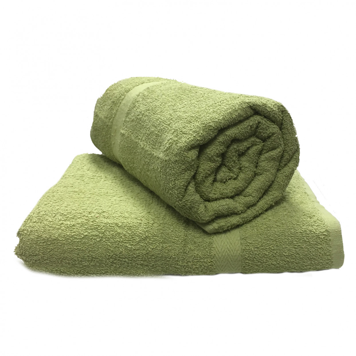 2 x Large Cotton Soft Bath Towel Sheets 90 x 140 cm - Olive Green>