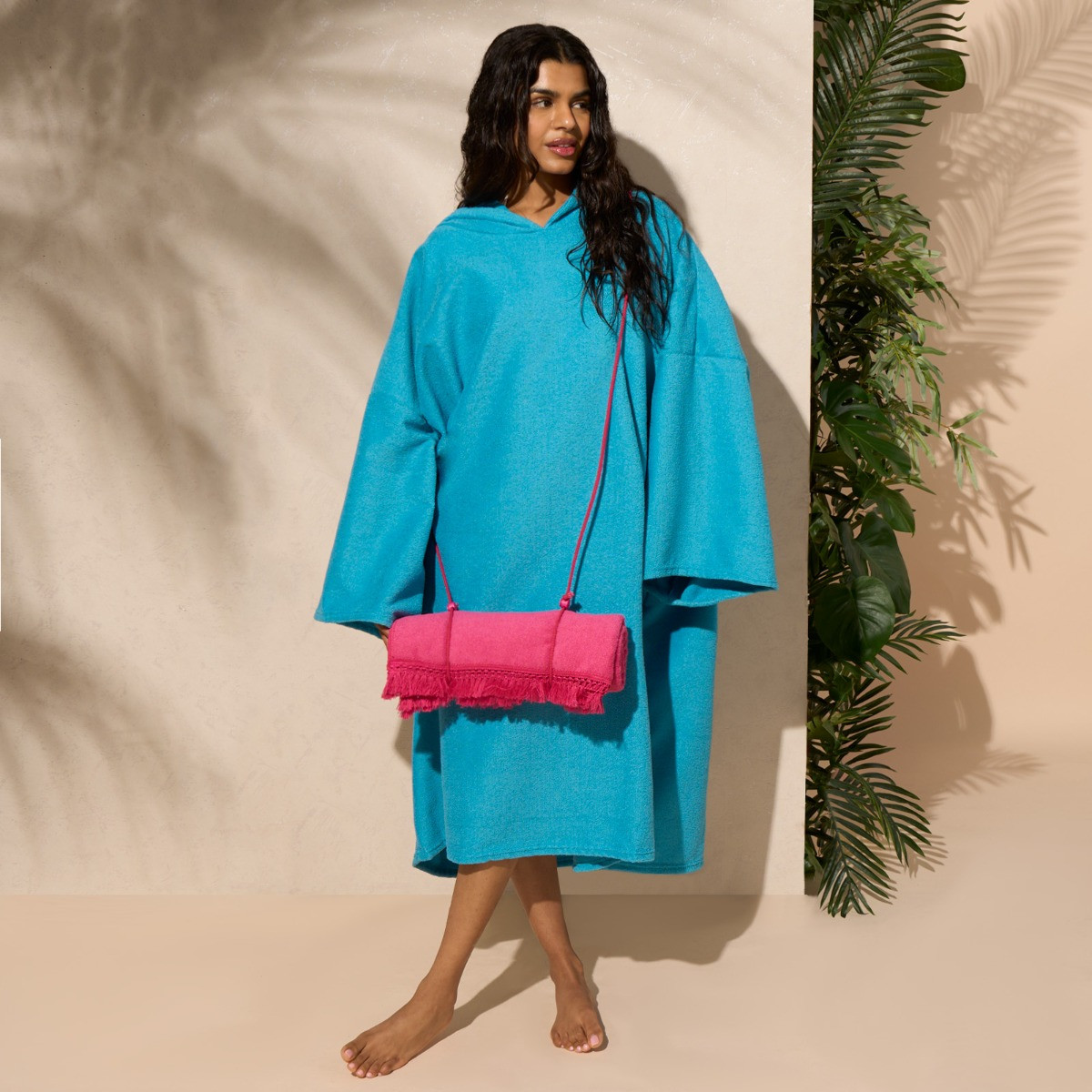 Sienna Tassel Beach Towel Bag - Fuchsia Pink>