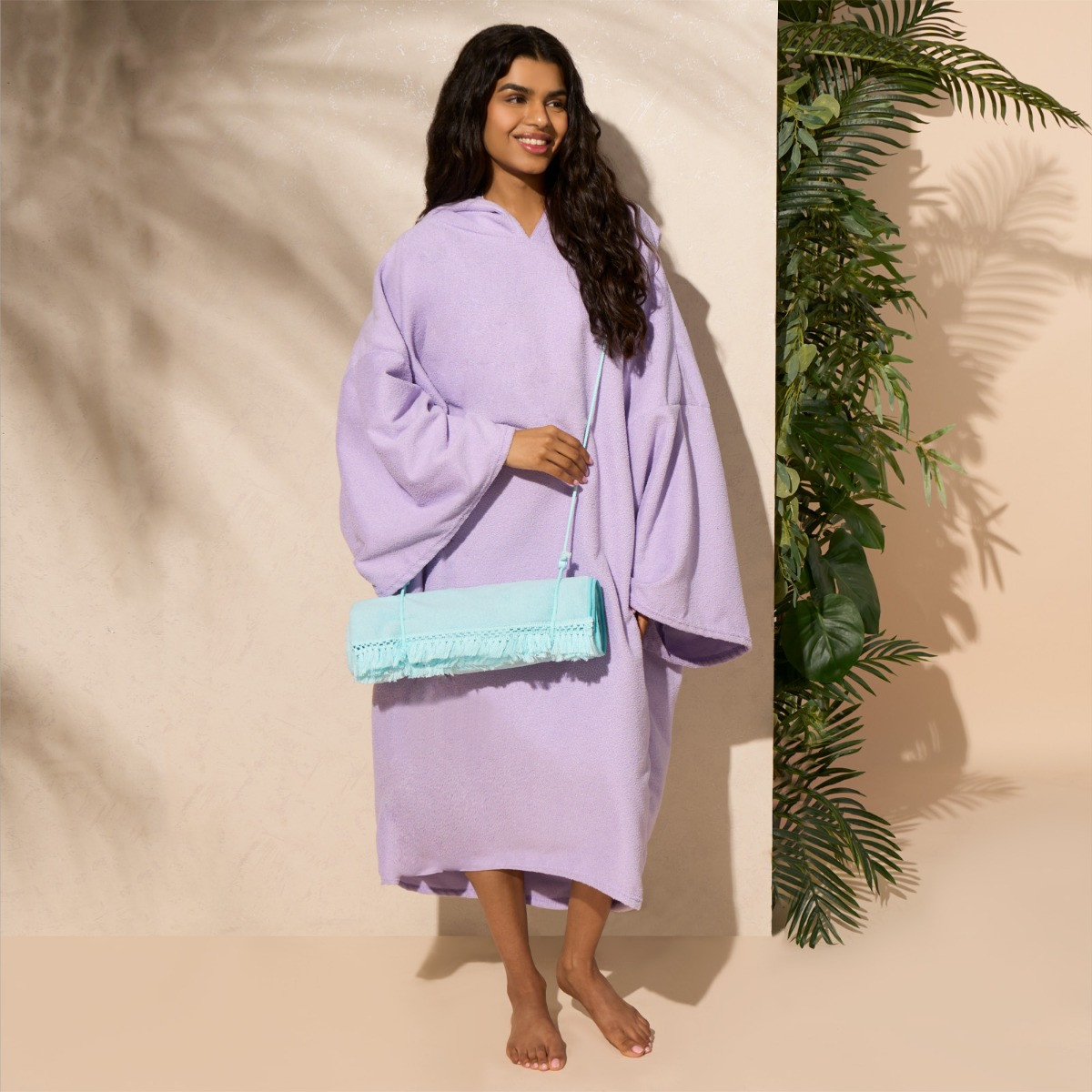 Sienna Tassel Beach Towel Bag - Sky Blue>