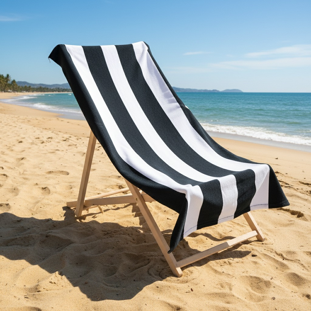 OHS Vertical Stripe Beach Towel - Black>