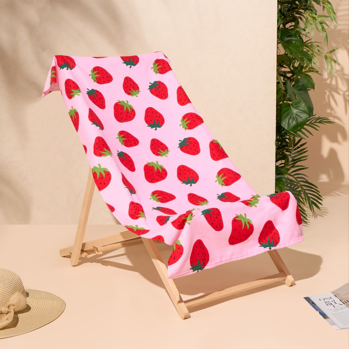 OHS Strawberry Print Beach Towel - Pink>