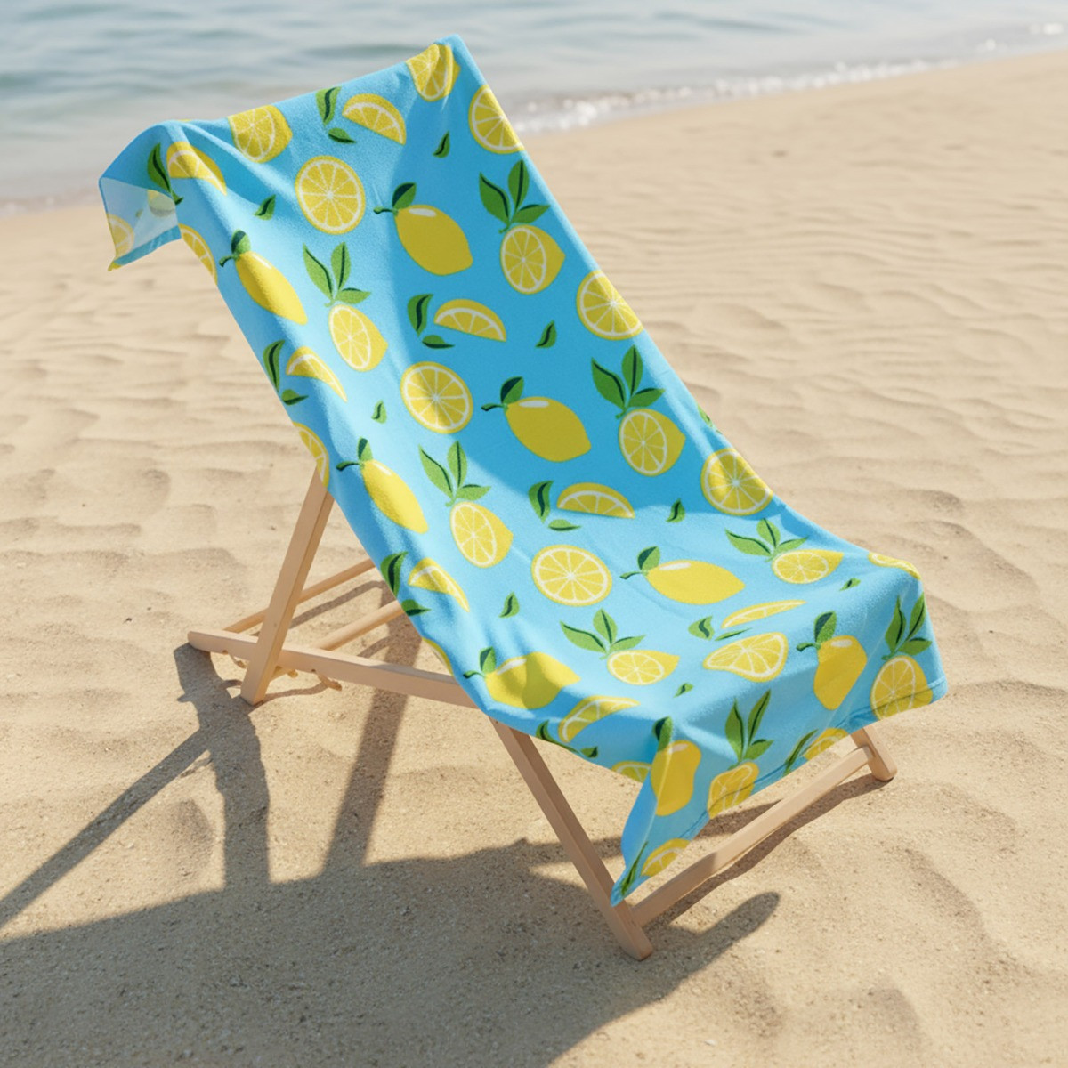 OHS Lemon Print Beach Towel - Blue>