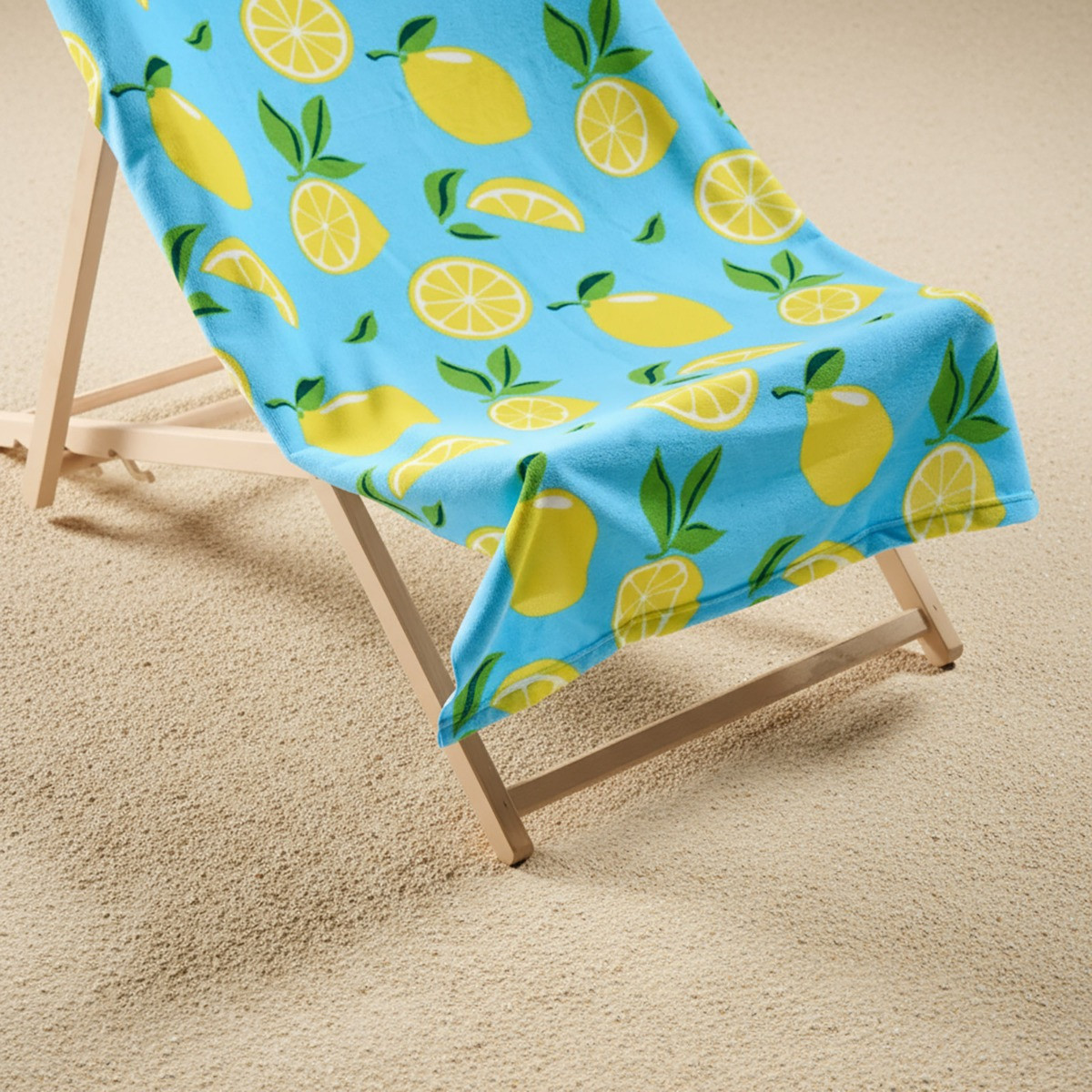 OHS Lemon Print Beach Towel - Blue>