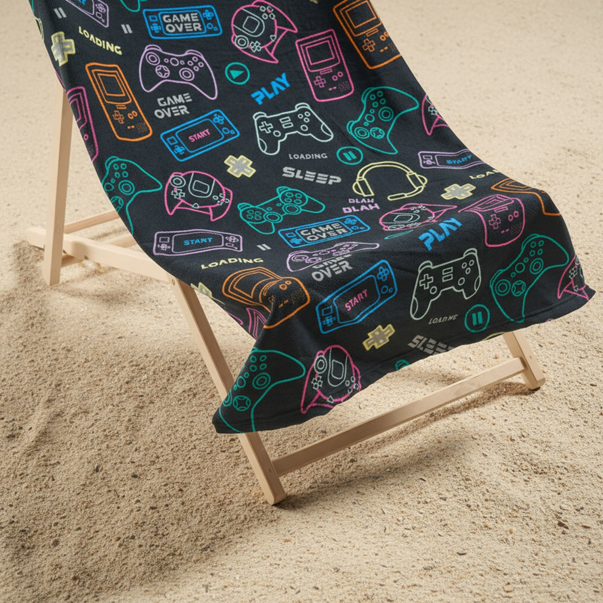 OHS Gaming Print Beach Towel - Black>