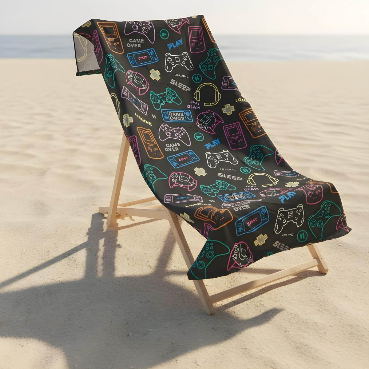 OHS Gaming Print Beach Towel - Black>