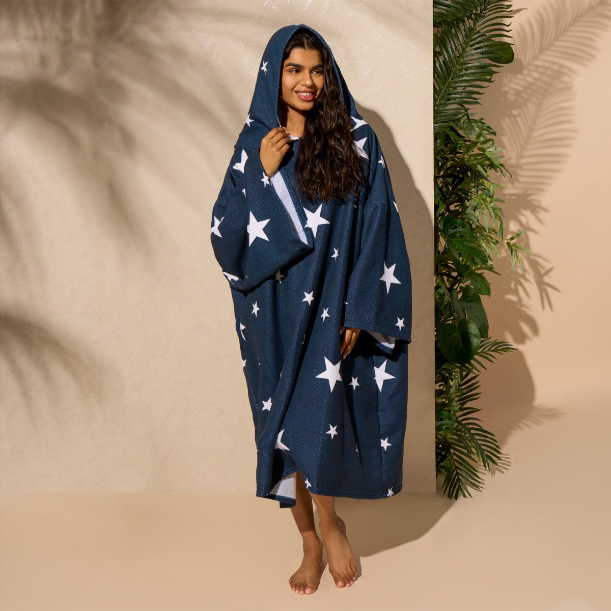 OHS Adult Towel Poncho Star Print - Navy Blue>