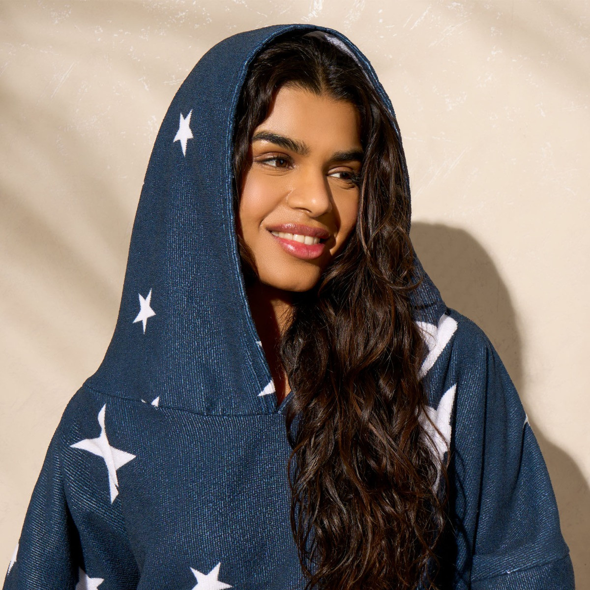 OHS Adult Towel Poncho Star Print - Navy Blue>