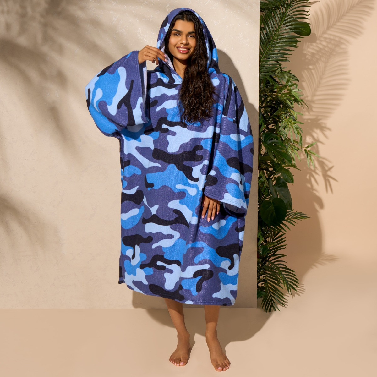 OHS Adult Towel Poncho Camo Print - Navy Blue>